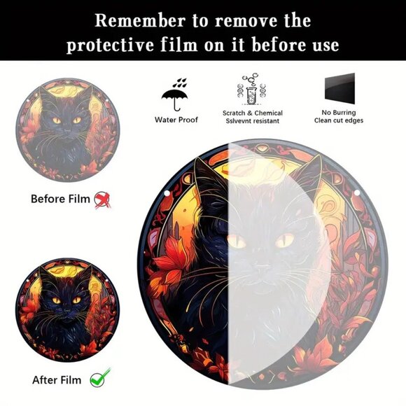 Black Cat Suncatcher Halloween Spider Web Scary Spooky Horror Hanging In/Outdoor - Picture 3 of 3